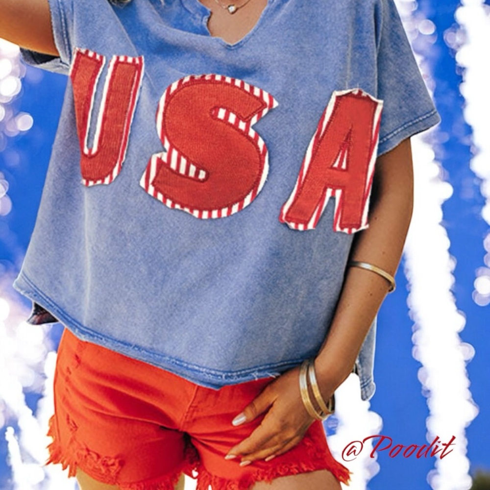 POODIT Patriotic USA oversized French terry top S M L XL - Picture 3 of 15